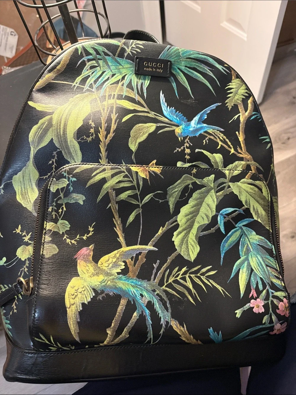 Gucci Tropical Print Calfskin Leather Medium Backpack Black Multi 406370